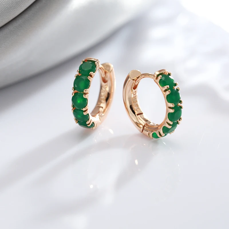 Opal Dark Green Stone Hoop Earrings