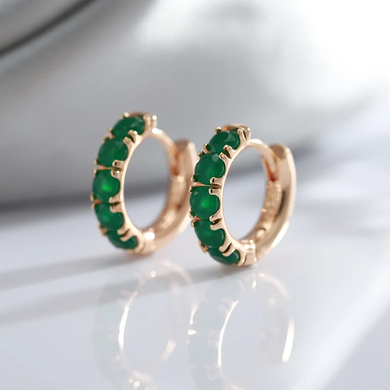 Opal Dark Green Stone Hoop Earrings