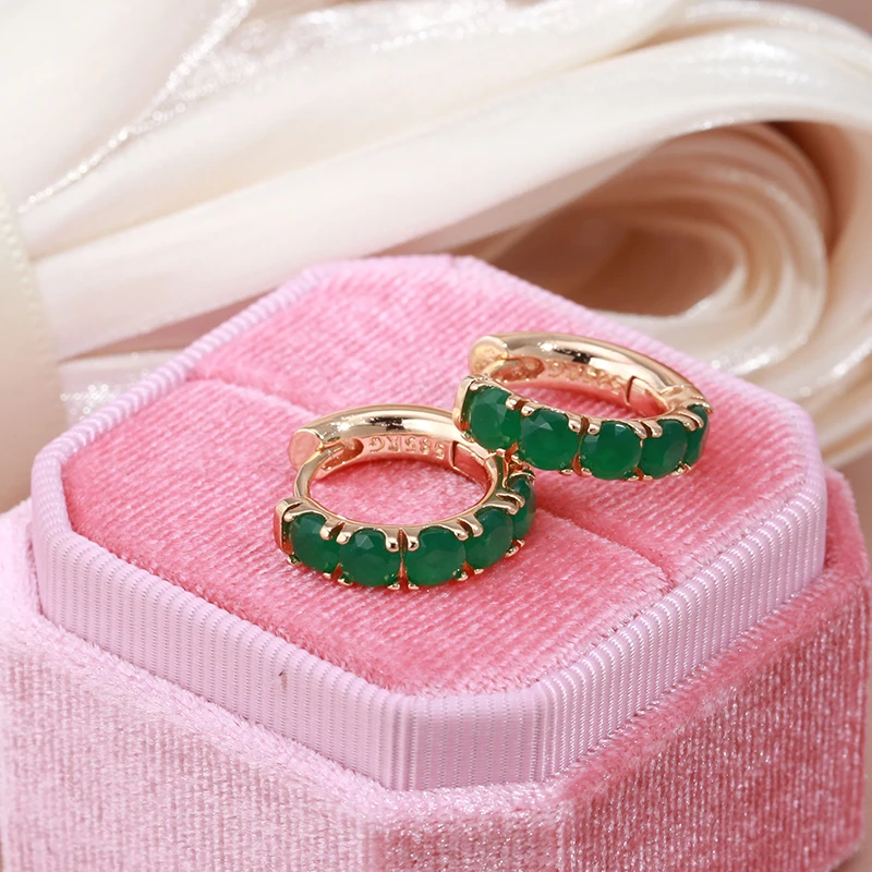 Opal Dark Green Stone Hoop Earrings