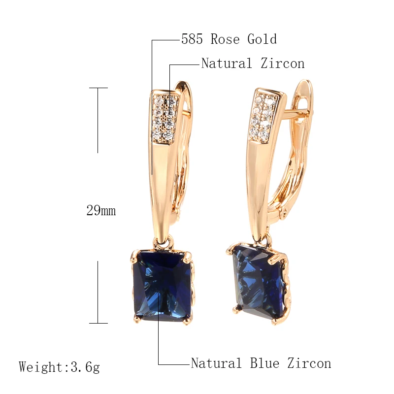 Square Mysterious Blue Zircon Long Earrings