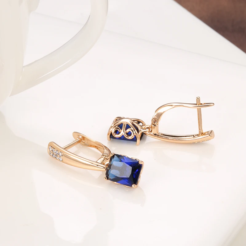 Square Mysterious Blue Zircon Long Earrings
