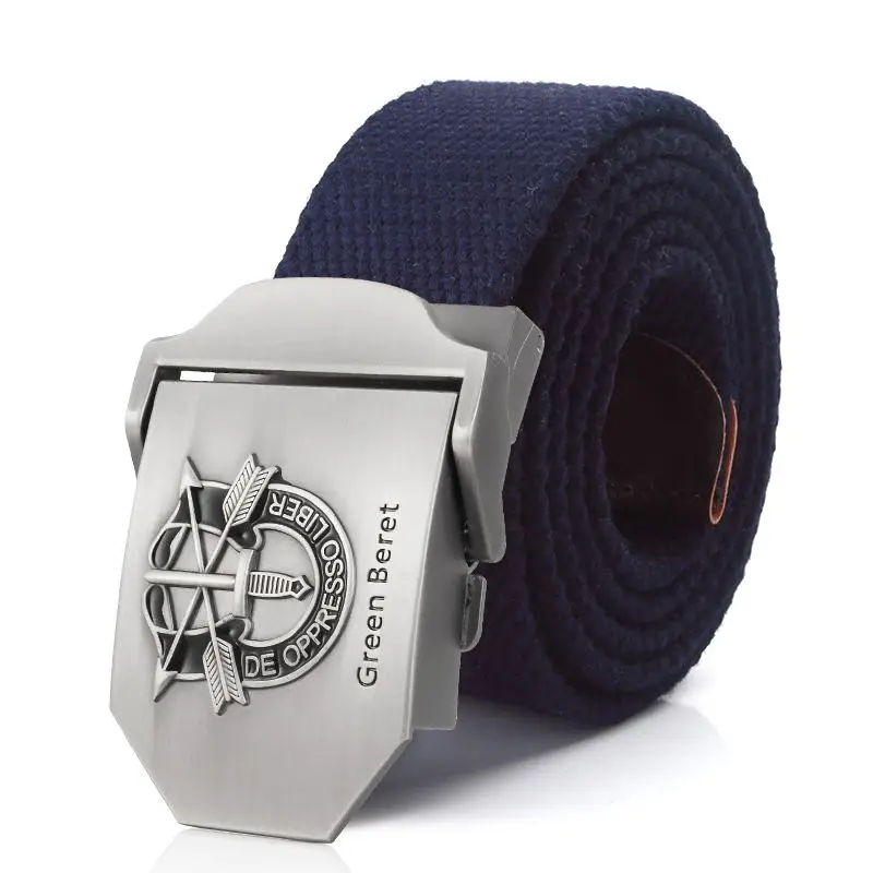 Canvas Belt with Green Beret Metal Buckle