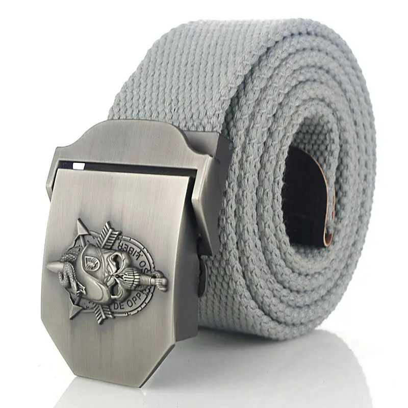 Military Canvas Belt with Skull Buckle