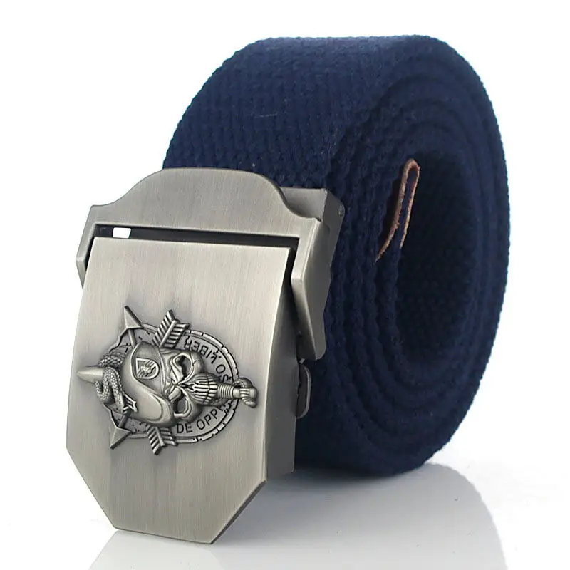 Military Canvas Belt with Skull Buckle