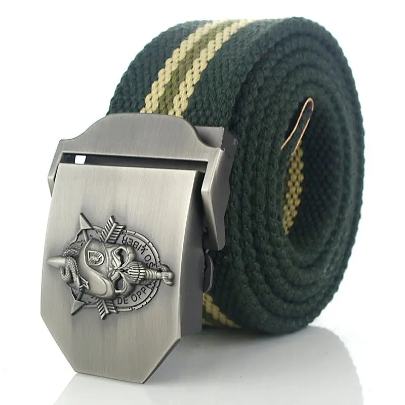Military Canvas Belt with Skull Buckle