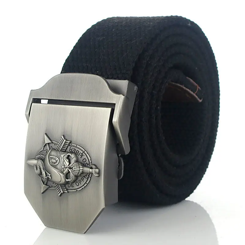 Military Canvas Belt with Skull Buckle