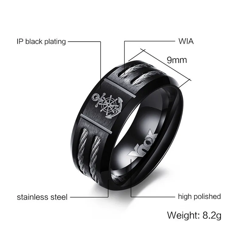 Men's Black Stainless Steel Ring - Personalized and Stylish