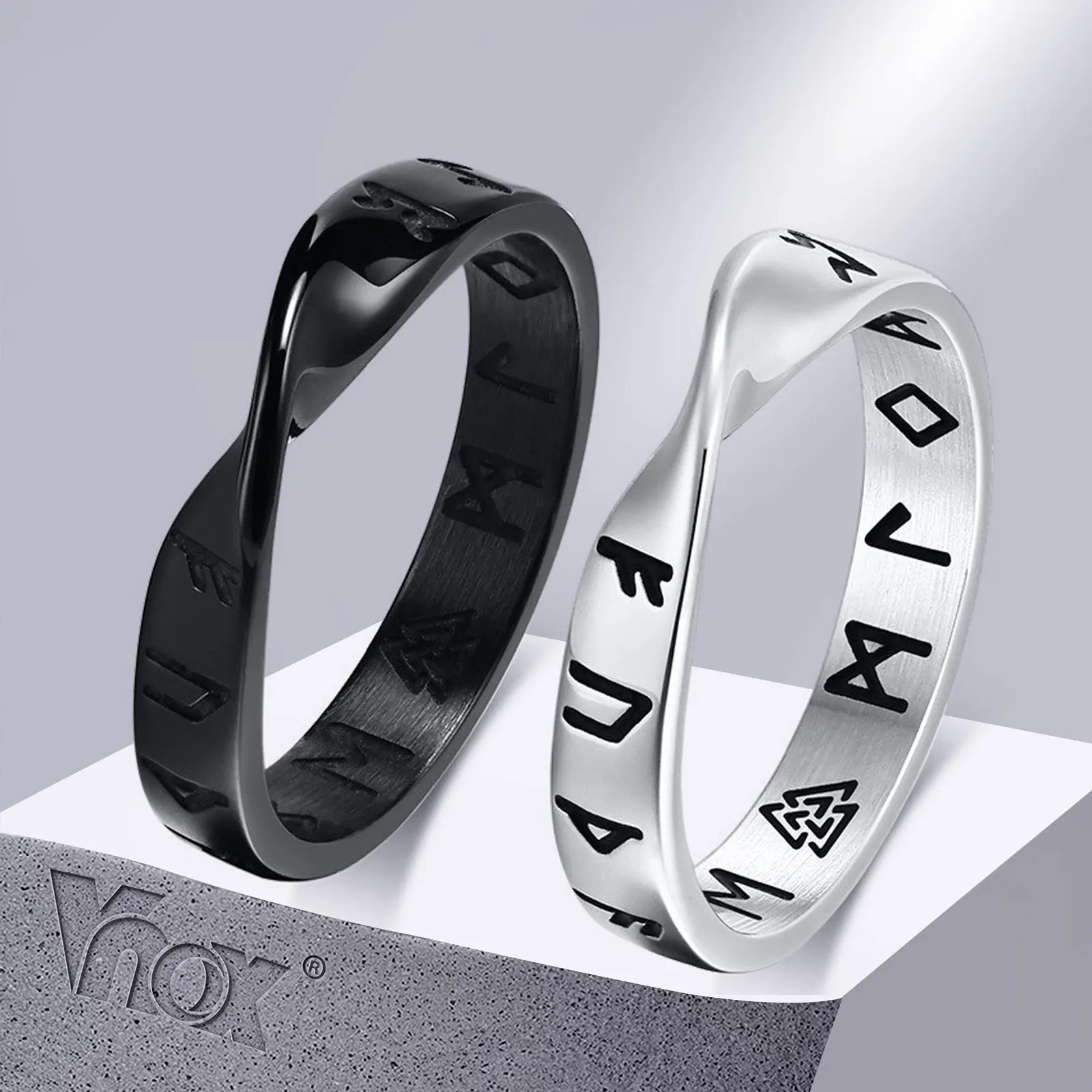 Viking Runes Stainless Steel Mobius Ring