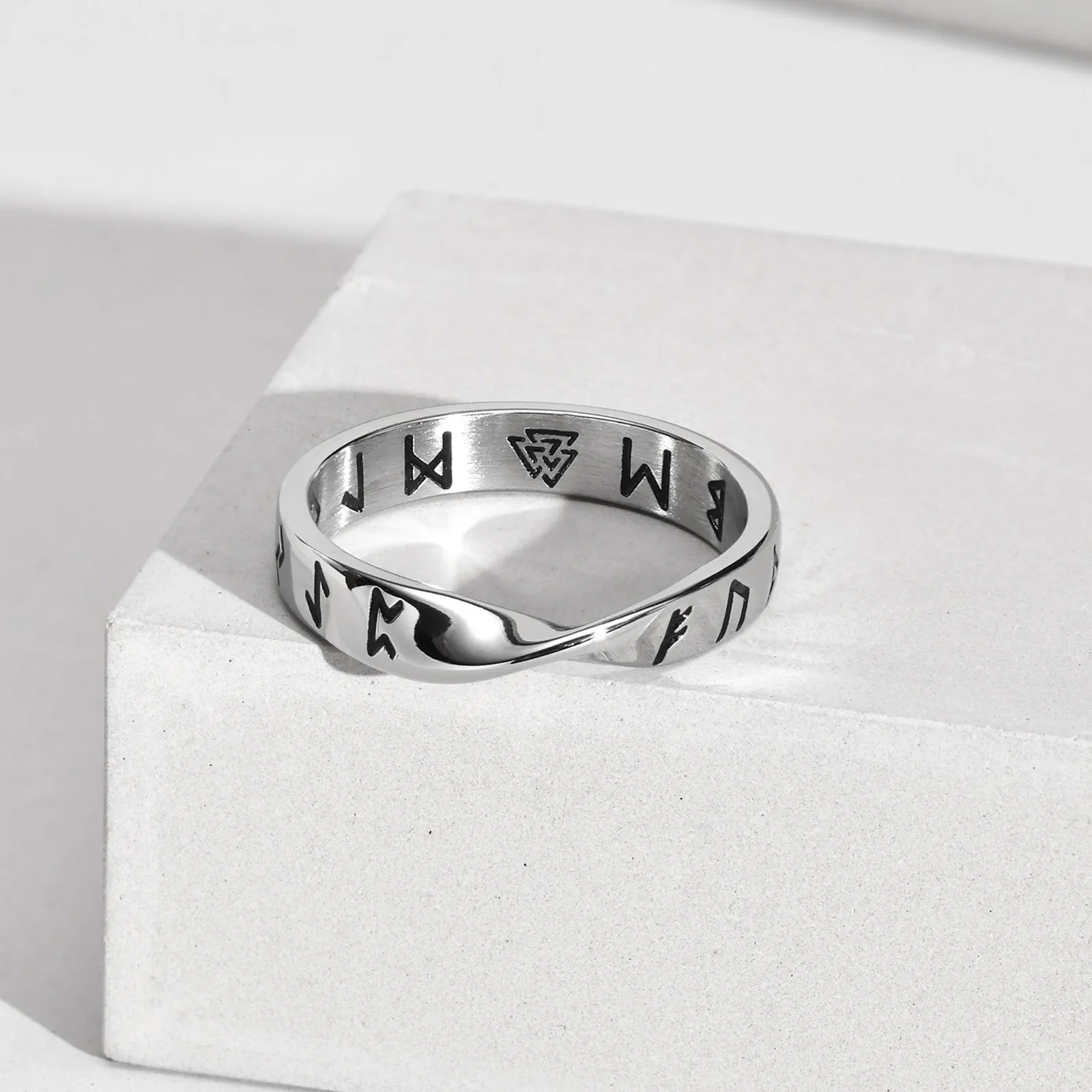 Viking Runes Stainless Steel Mobius Ring
