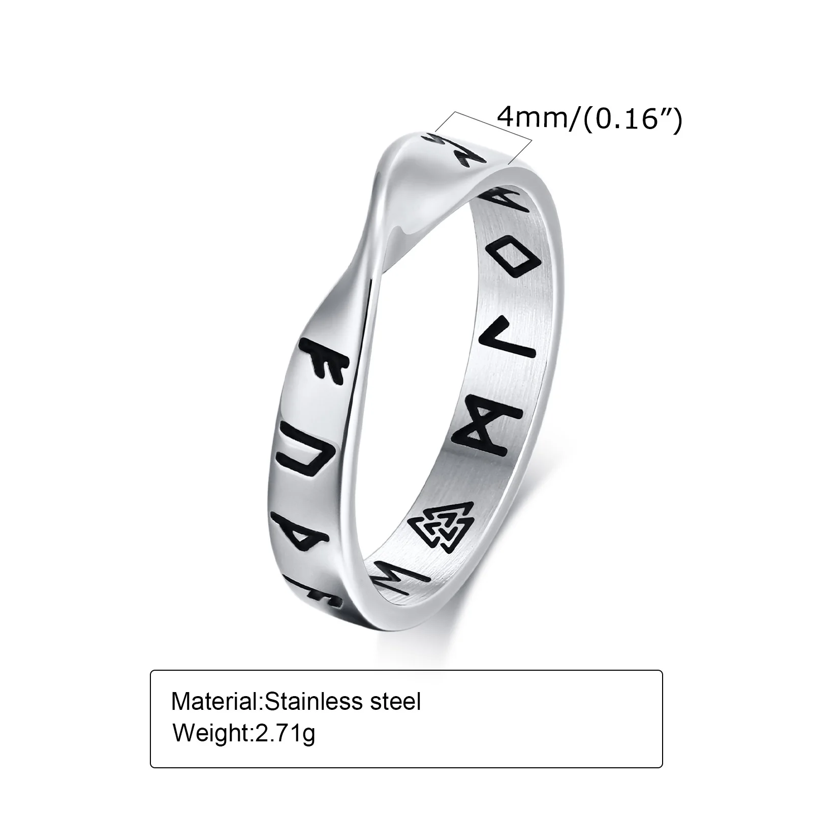 Viking Runes Stainless Steel Mobius Ring