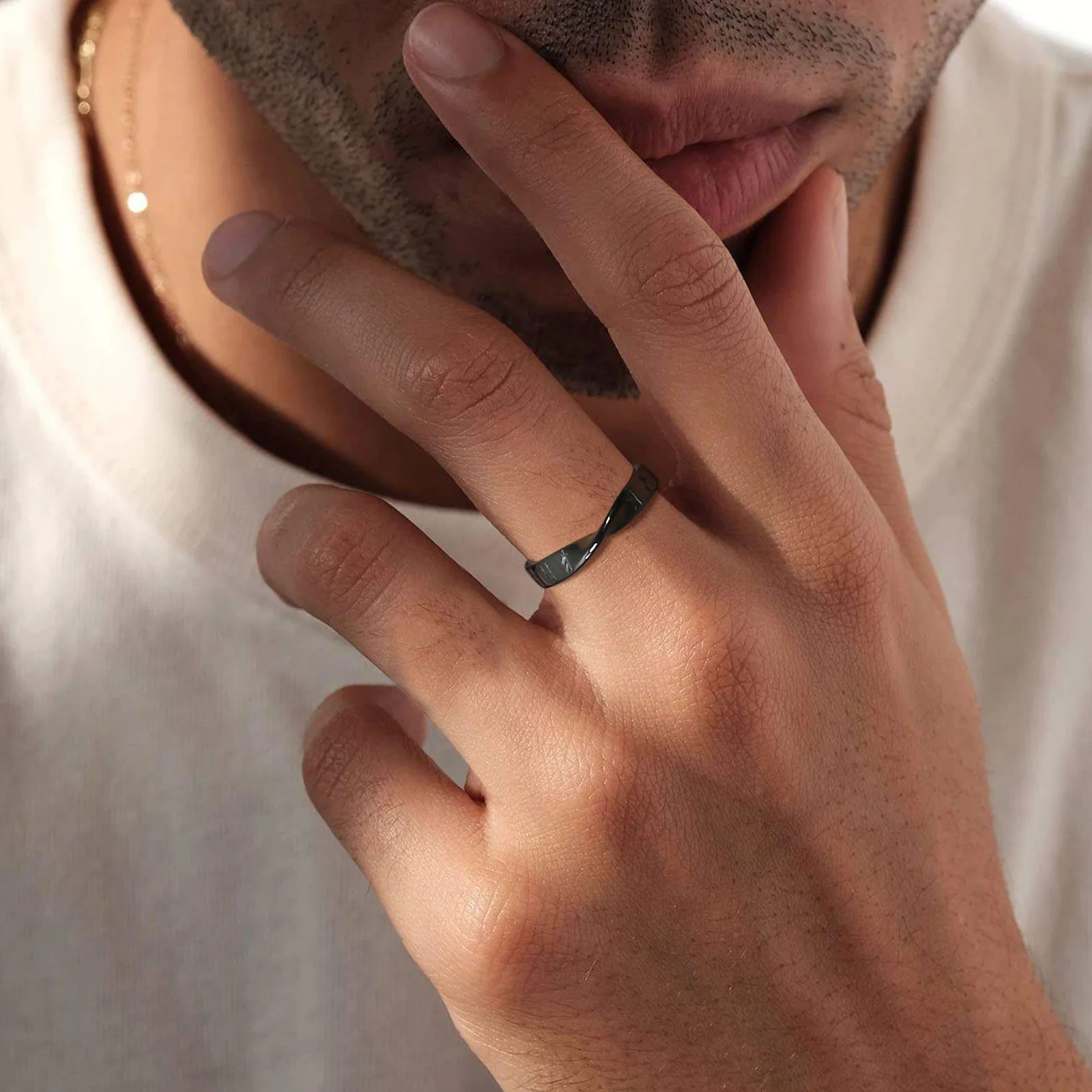 Viking Runes Stainless Steel Mobius Ring