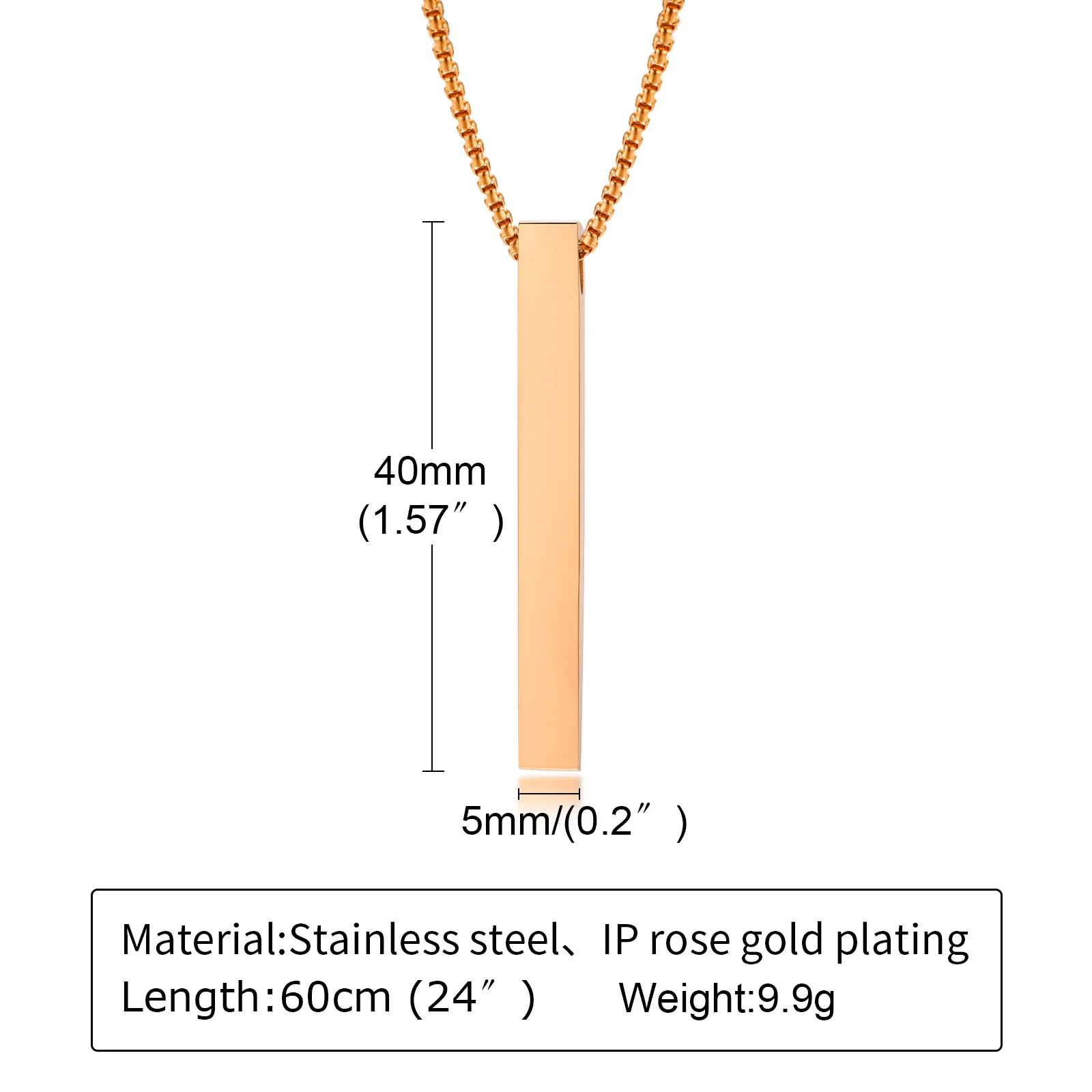 Stainless Steel Vertical Bar Pendant Necklace