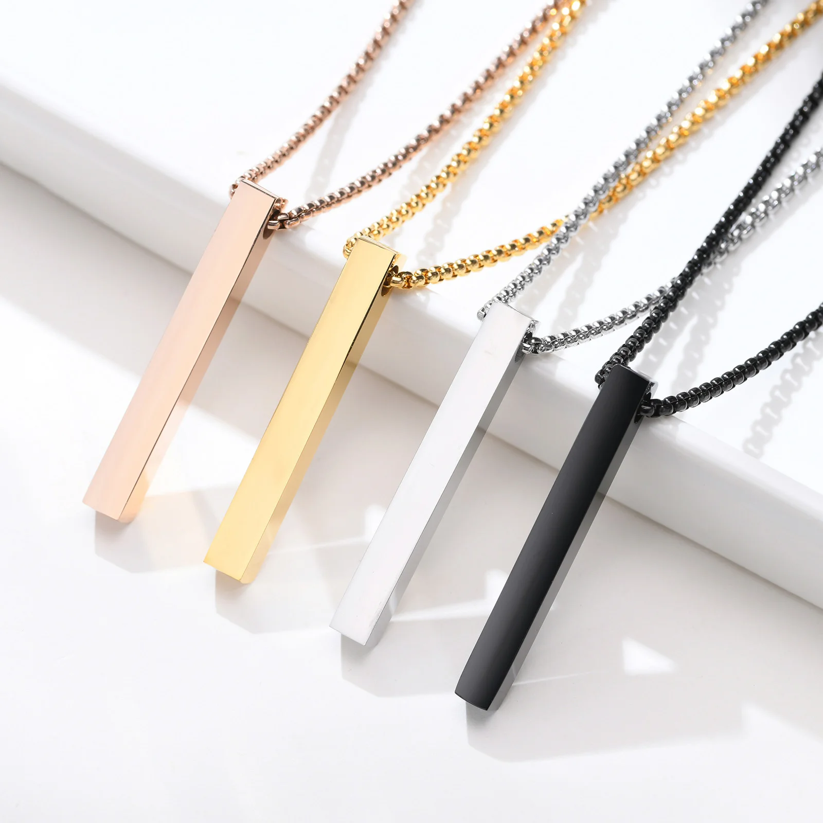 Stainless Steel Vertical Bar Pendant Necklace