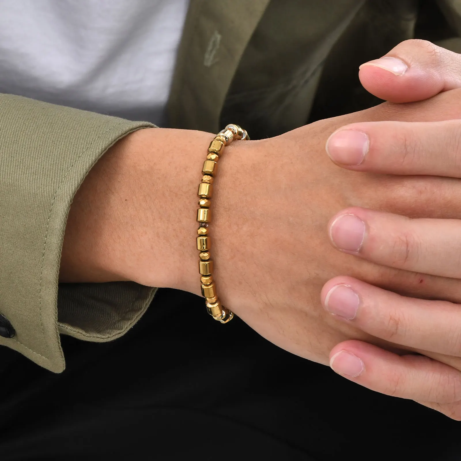 Gold Hematite Beads Bracelet for Men