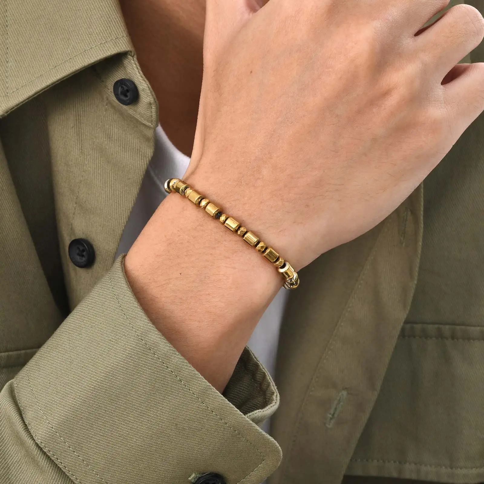 Gold Hematite Beads Bracelet for Men