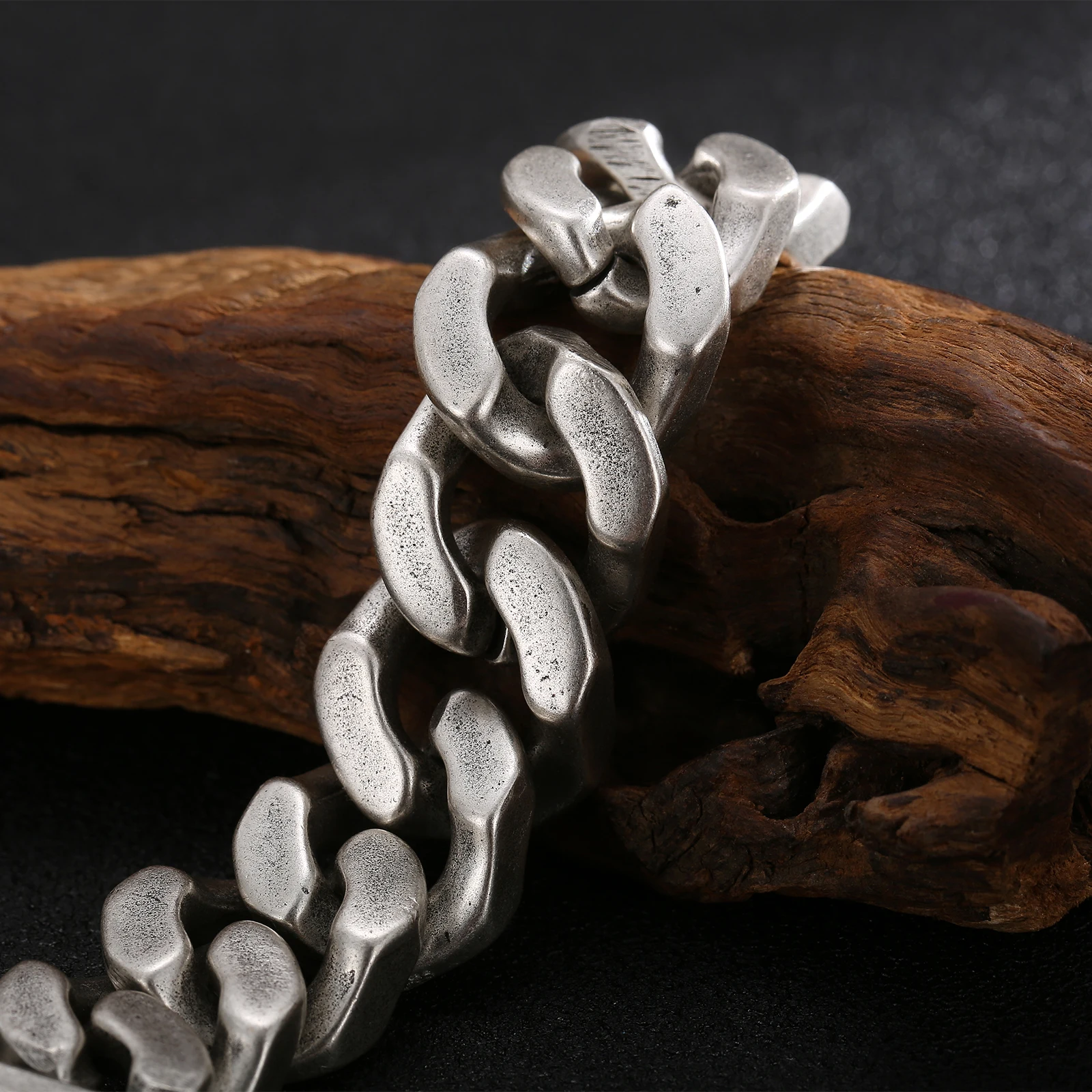 Vintage Steel Curb Chain Bracelet with Skull