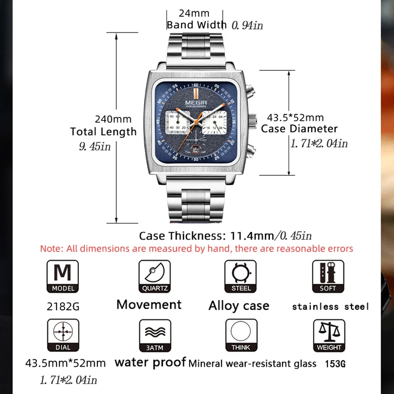 MEGIR Square Chronograph Quartz Watch
