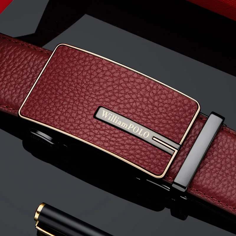 Red Genuine Leather Belt Automatic Buckle