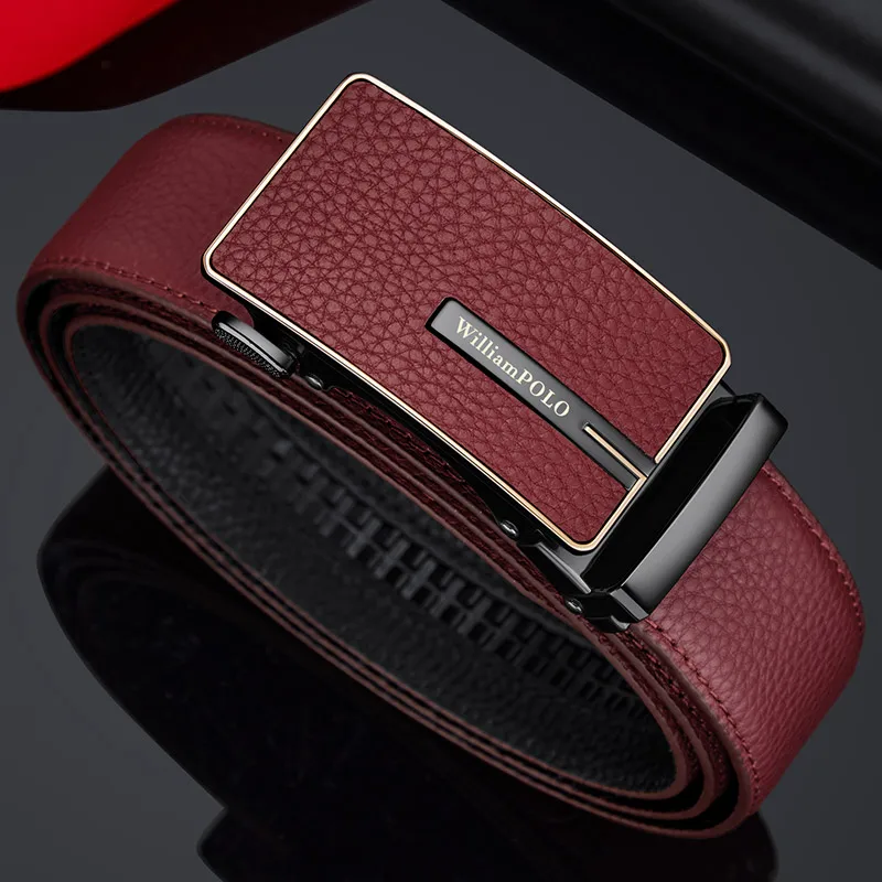 Red Genuine Leather Belt Automatic Buckle