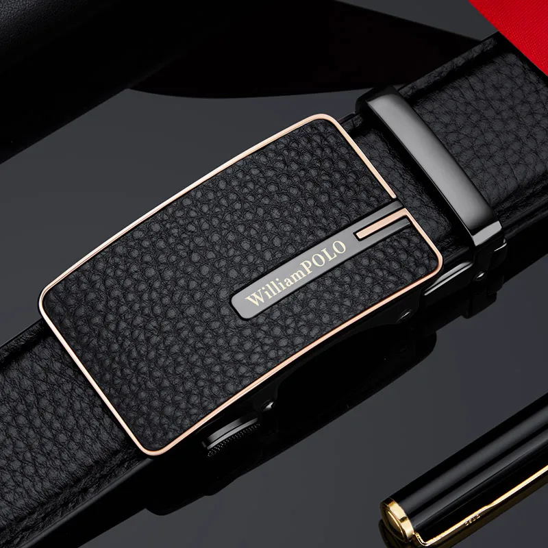 Red Genuine Leather Belt Automatic Buckle