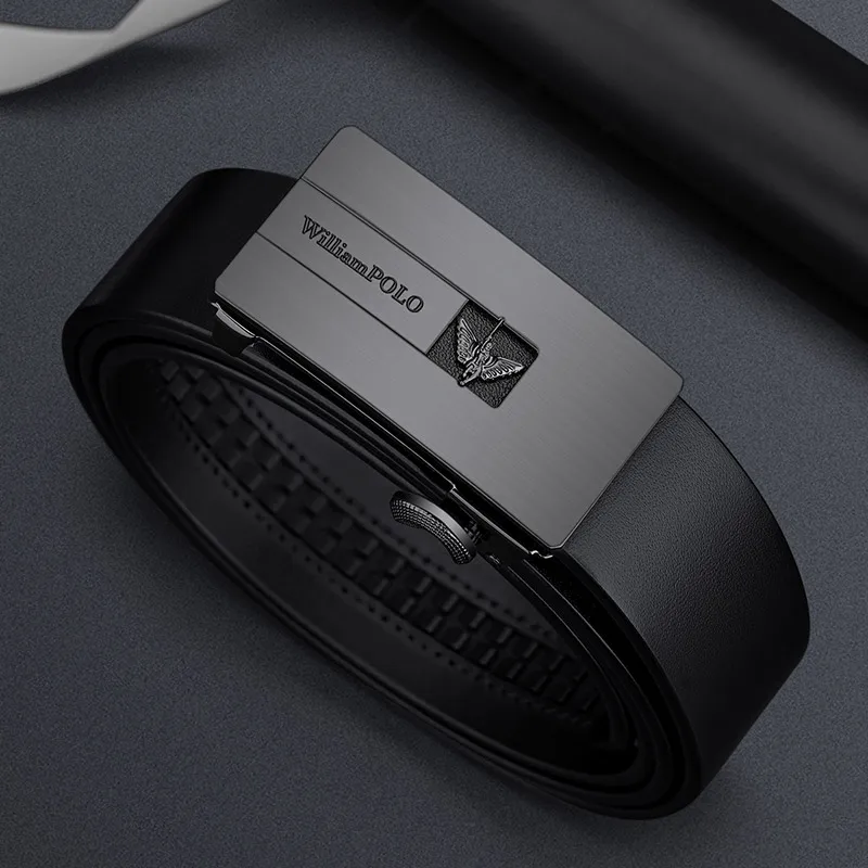 Leather Belt with Automatic Slide Buckle