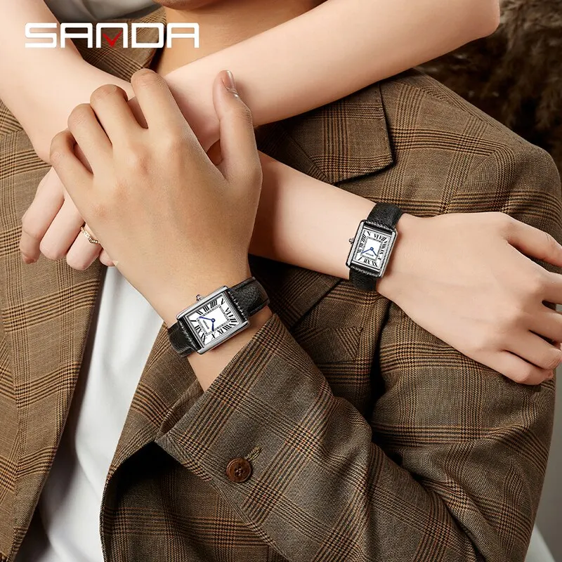 SANDA Tank Couple Quartz Dress Watch