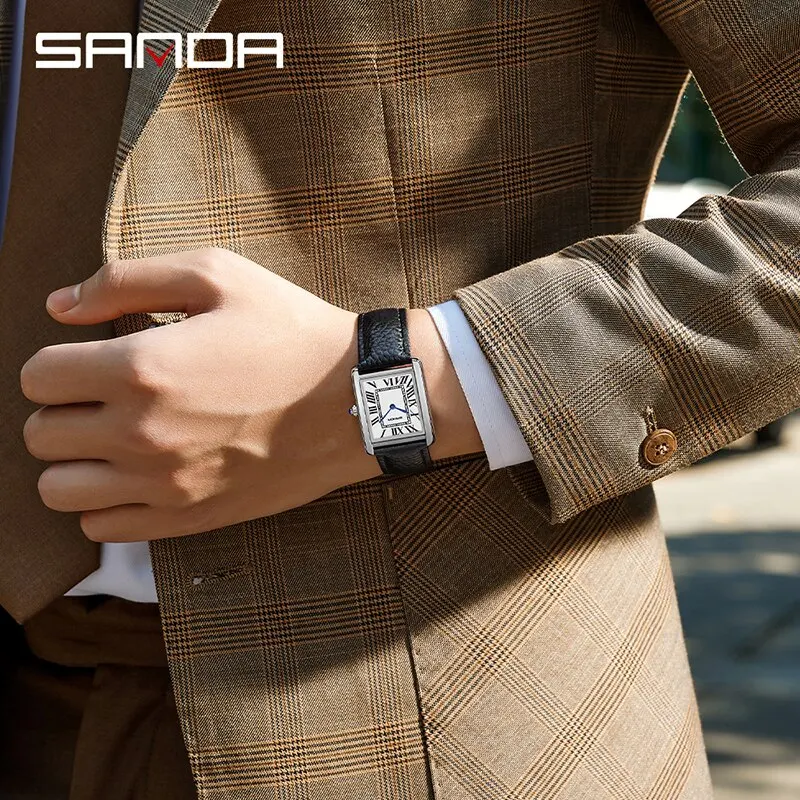 SANDA Tank Couple Quartz Dress Watch