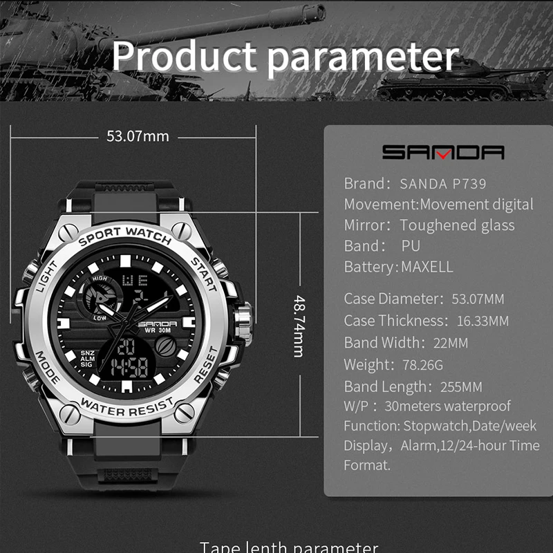 Men’s Military Sports Watch Waterproof Shockproof Multifunction Digital Wristwatch