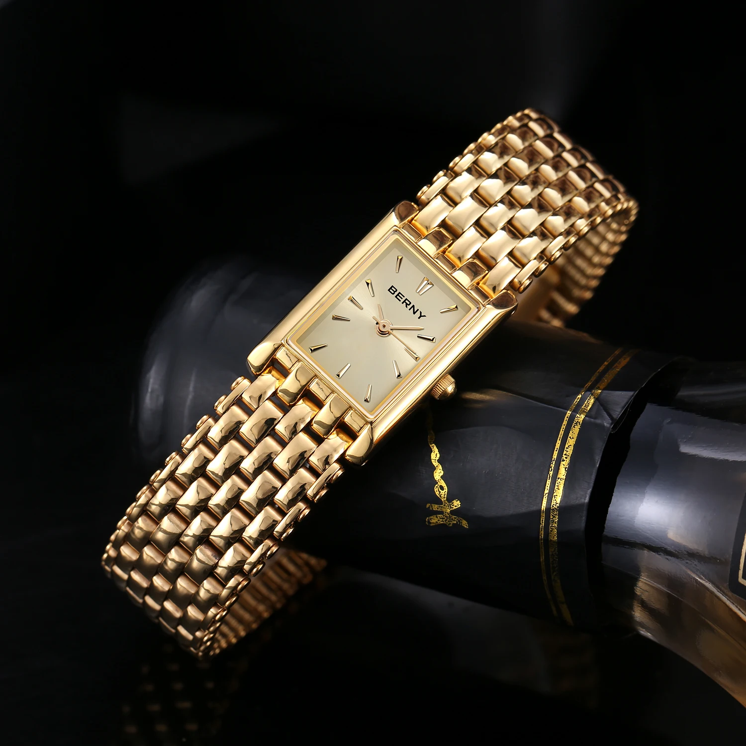 BERNY Women's Gold Square Quartz Watch
