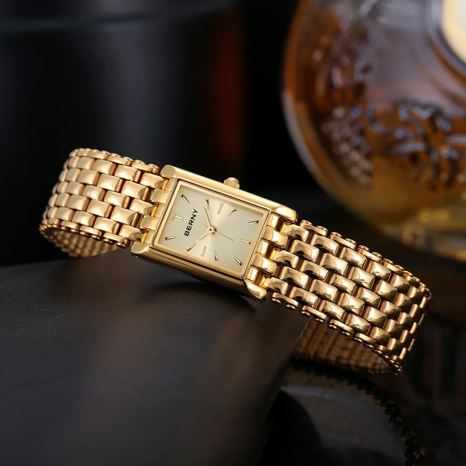 BERNY Women's Gold Square Quartz Watch