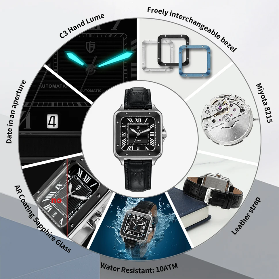 BERNY Tank Mechanical Watch for Men