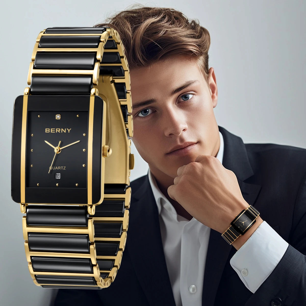 BERNY Black Ceramic Quartz Couple Watches
