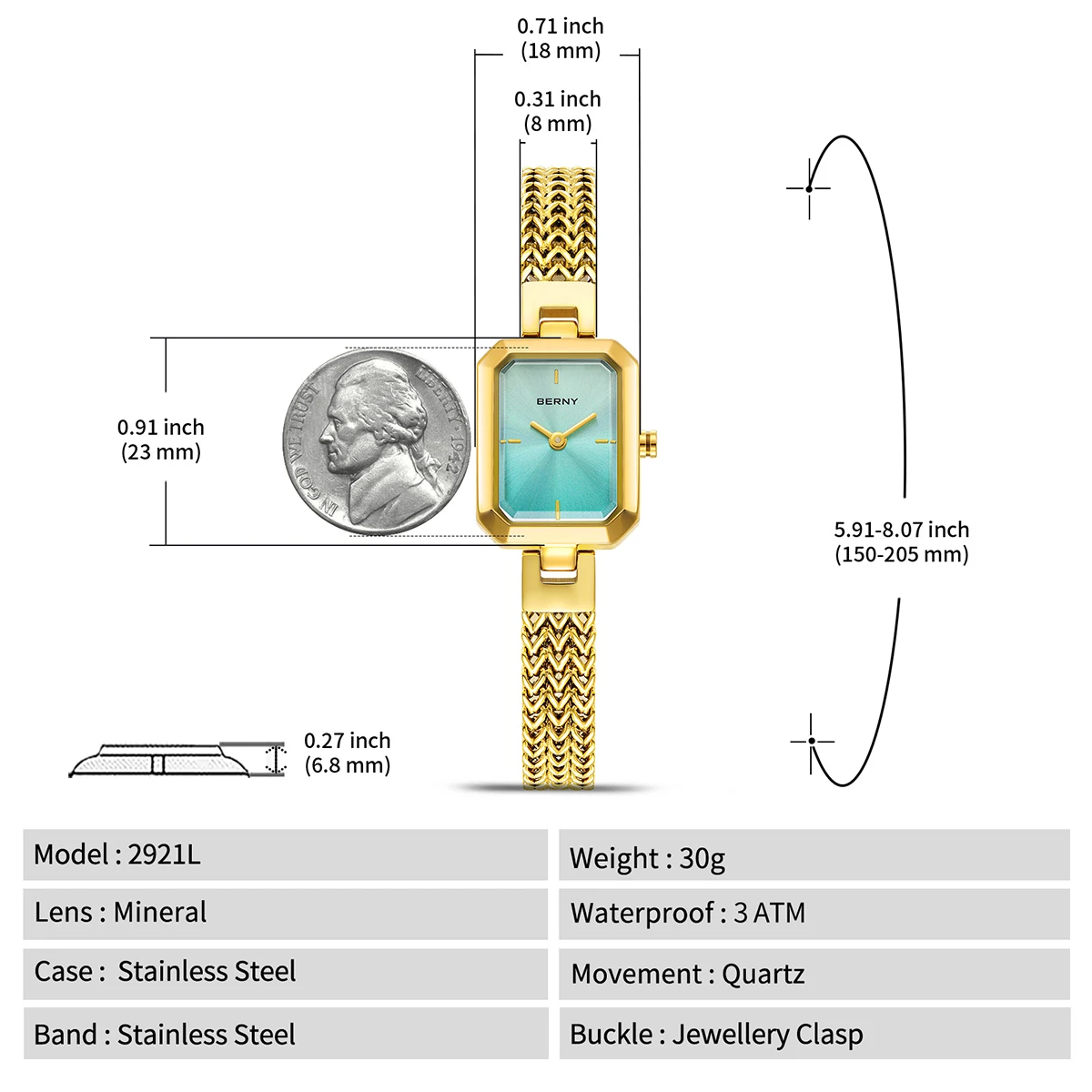 BERNY Gold Women's Bracelet Watch