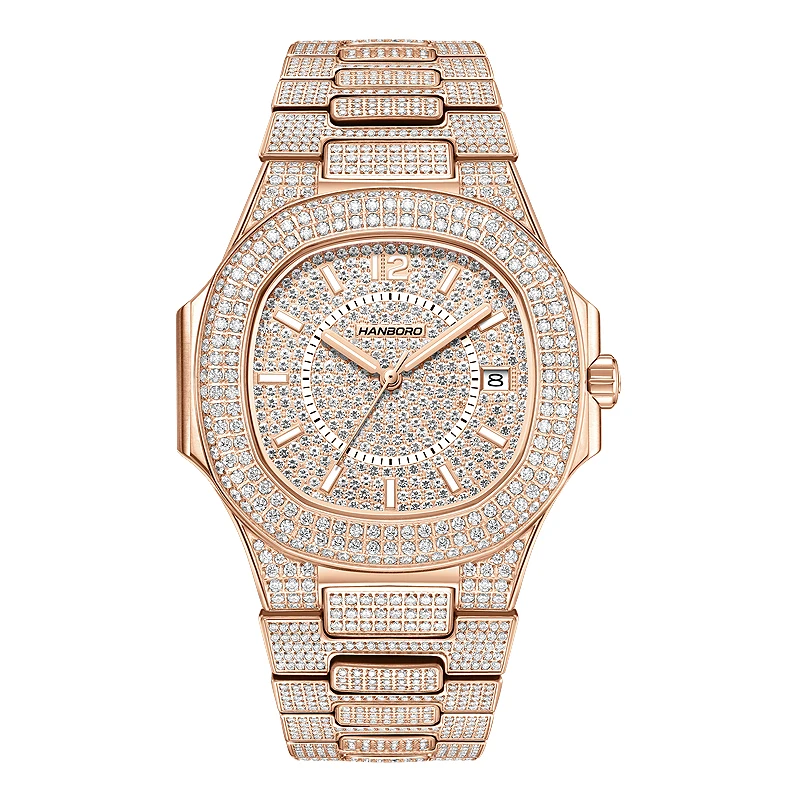 HANBORO Bling Iced-Out Men's Crystal Watch