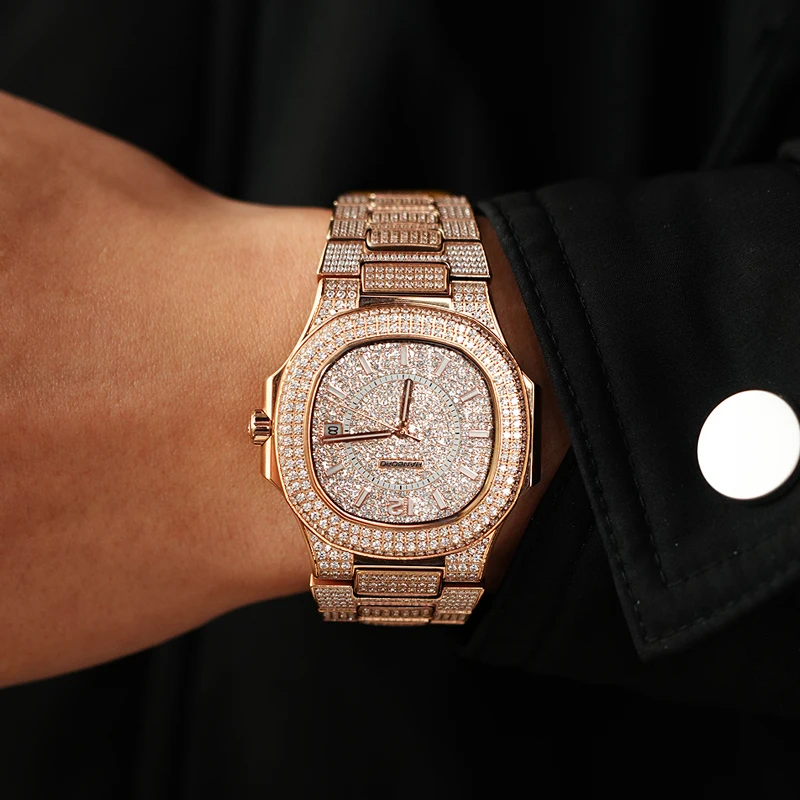 HANBORO Bling Iced-Out Men's Crystal Watch