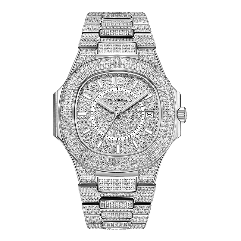 HANBORO Bling Iced-Out Men's Crystal Watch