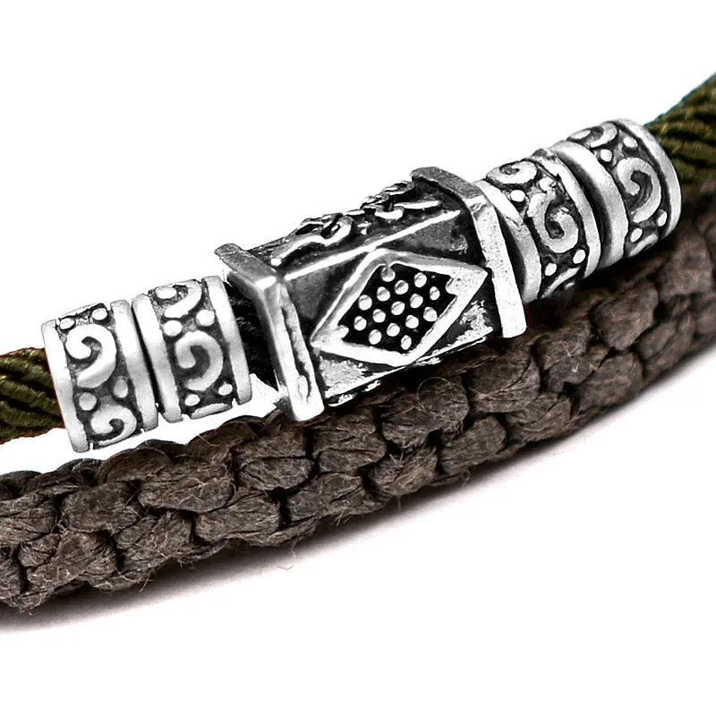 925 Silver Lucky Charm Bracelet Braided For Men Double Layers Adjustable Tibetan Handmade Knots Lucky Rope Bracelet Personalized