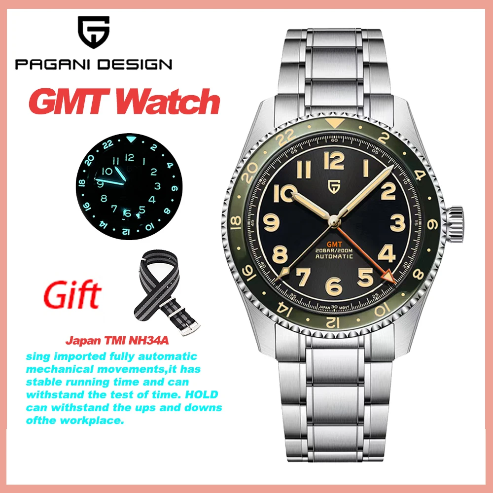 PAGANI DESIGN PD1784 Mechanical Watch 40MM NH34A Automatic Luxury Sapphire Waterproof GMT Watch for Men