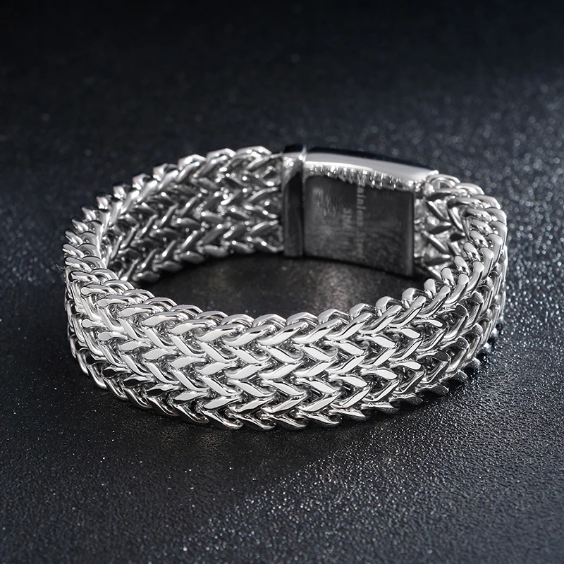 30mm Mesh Link Chain Bracelet for Men Stainless Steel Gold Silver Charm Bangle