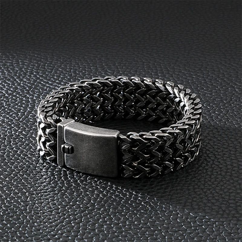30mm Mesh Link Chain Bracelet for Men Stainless Steel Gold Silver Charm Bangle