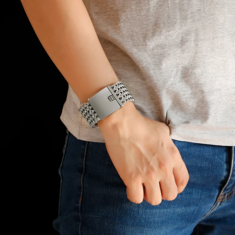 30mm Mesh Link Chain Bracelet for Men Stainless Steel Gold Silver Charm Bangle