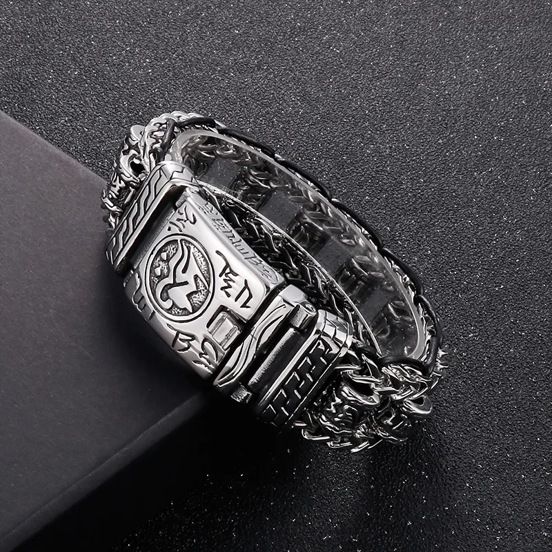 22cm Stainless Steel Bracelet for Men Vintage Skull Symbol Weave Chain Charm Wristband