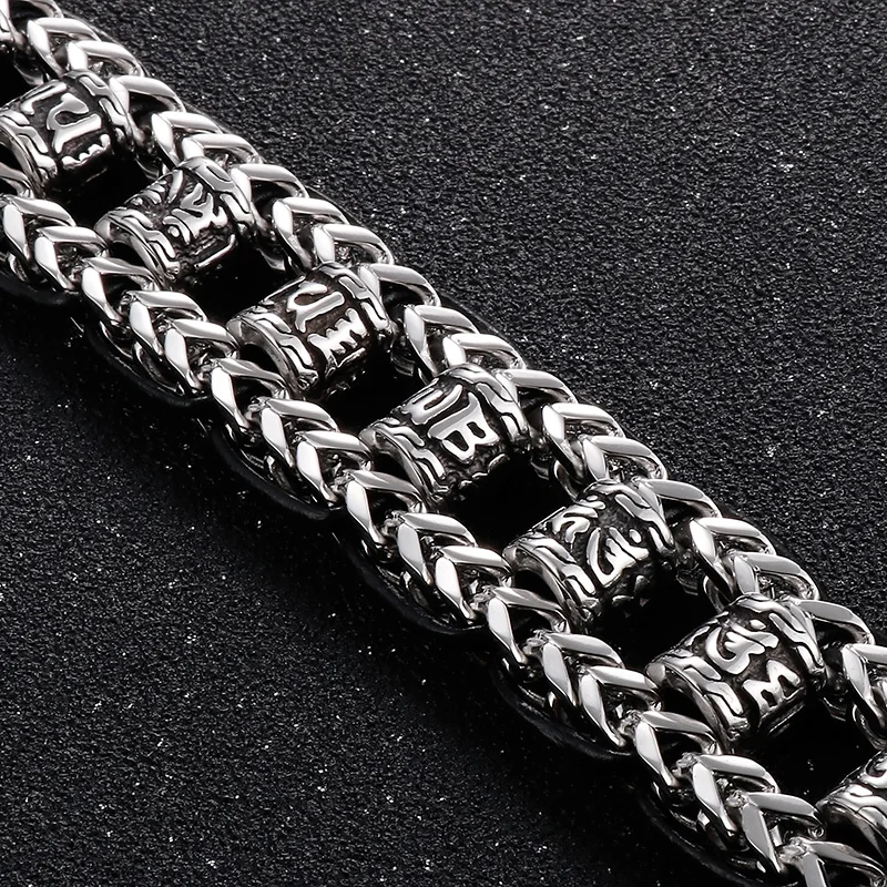 22cm Stainless Steel Bracelet for Men Vintage Skull Symbol Weave Chain Charm Wristband