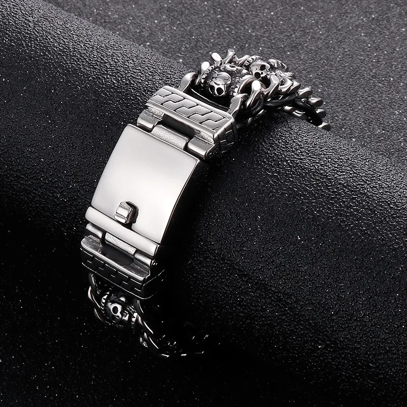 22cm Stainless Steel Bracelet for Men Vintage Skull Symbol Weave Chain Charm Wristband