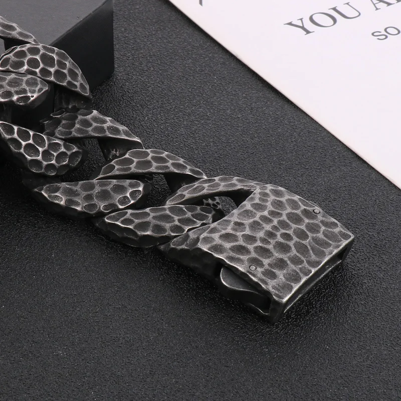 Heavy Curb Bracelet for Men Vintage Stainless Steel Cuban Chain