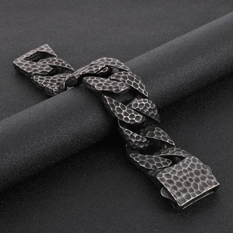 Heavy Curb Bracelet for Men Vintage Stainless Steel Cuban Chain