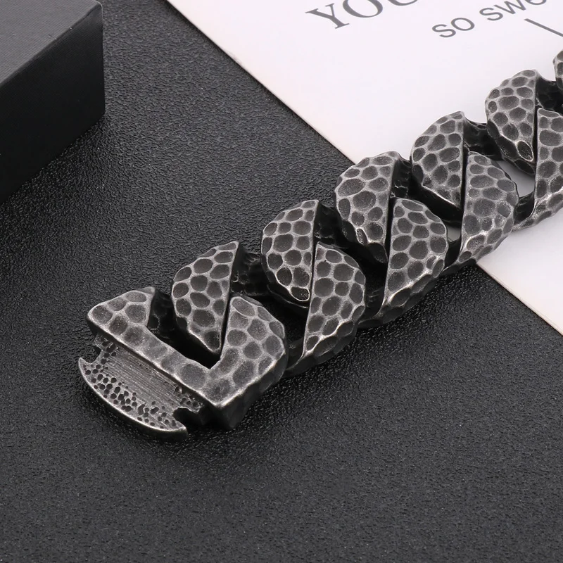 Heavy Curb Bracelet for Men Vintage Stainless Steel Cuban Chain