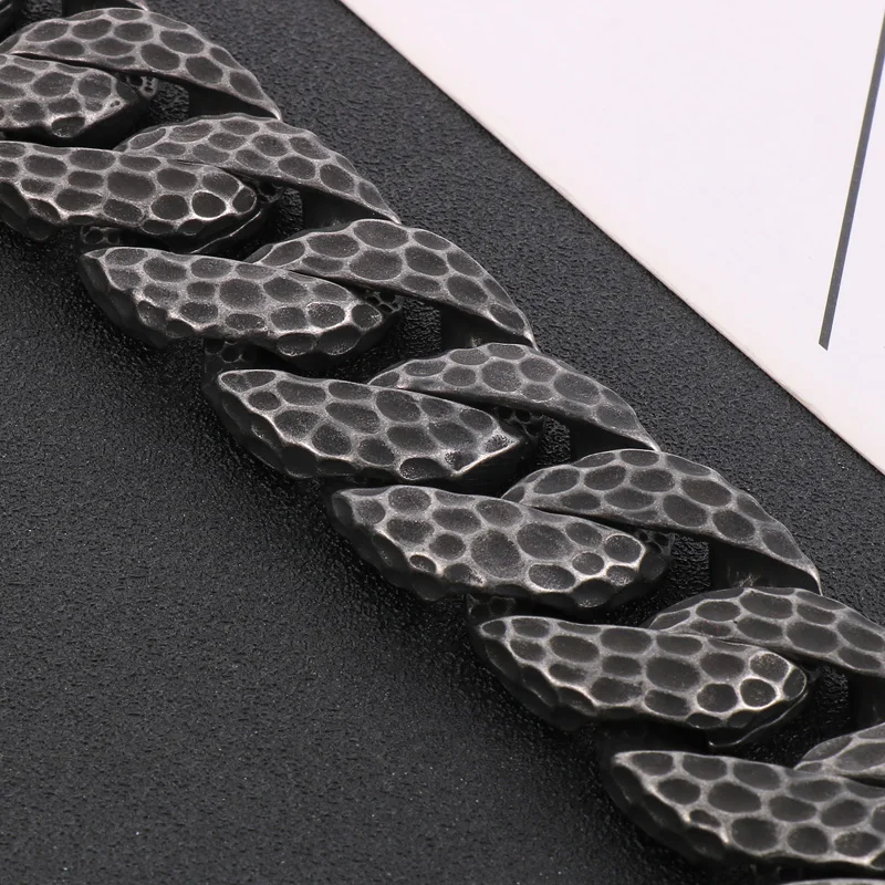 Heavy Curb Bracelet for Men Vintage Stainless Steel Cuban Chain