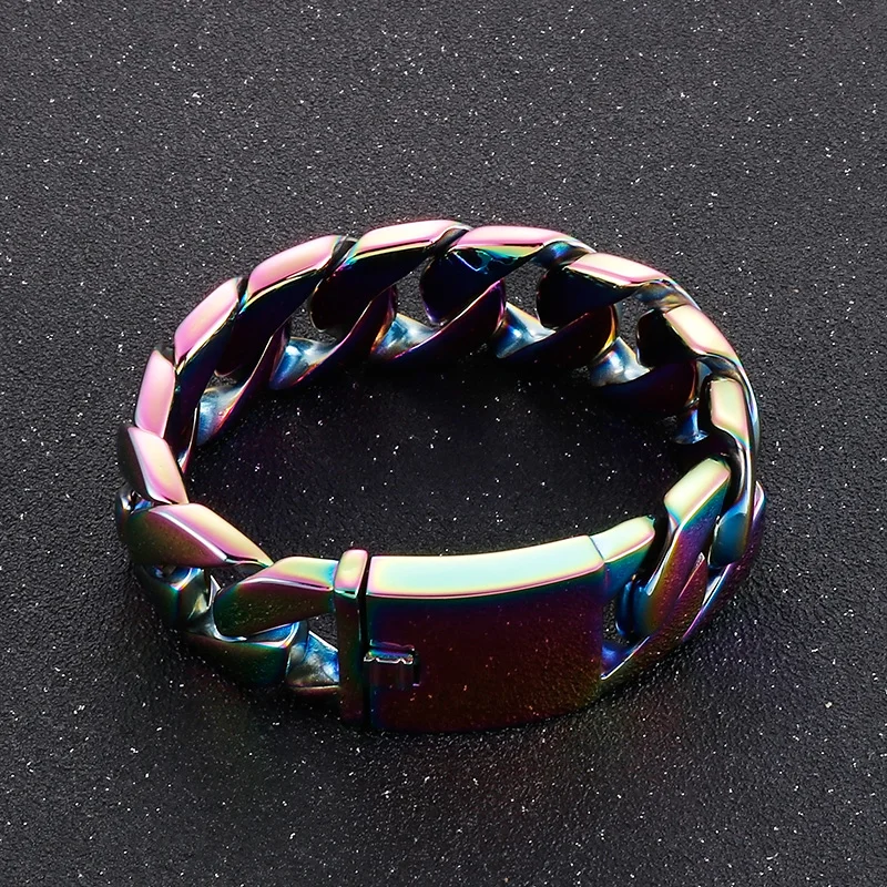 Colorful Curb Bracelet for Men 316L Stainless Steel Heavy Cuban Chain