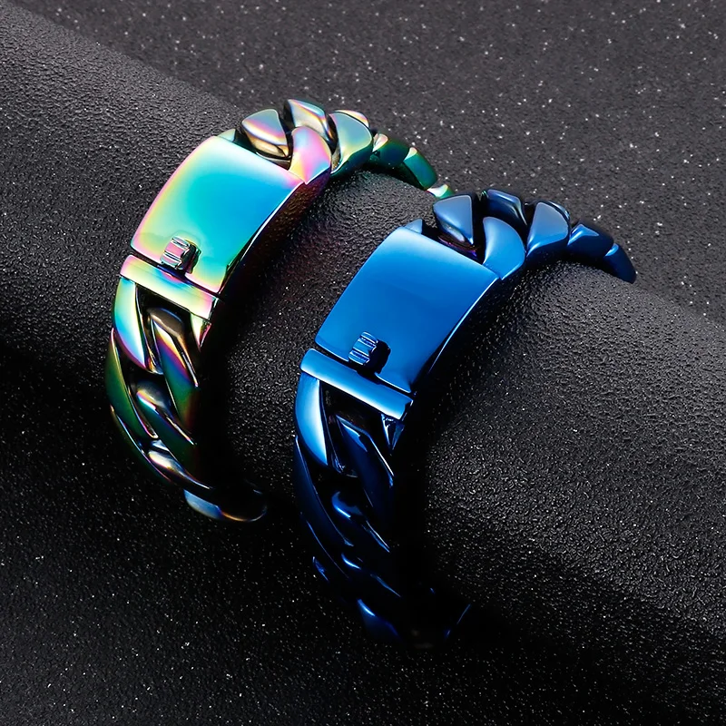 Colorful Curb Bracelet for Men 316L Stainless Steel Heavy Cuban Chain